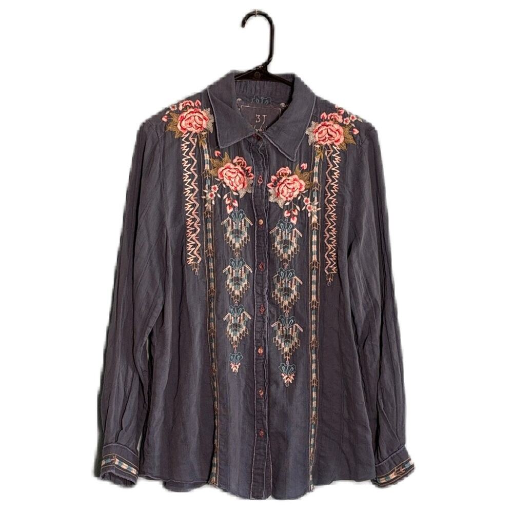 Johnny Was 3J Blue Lyndsey Tunic Bohemian Floral Embroidered Indie Festival M